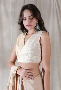 Blonde yellow and beige khadi overlapped blouse image 3