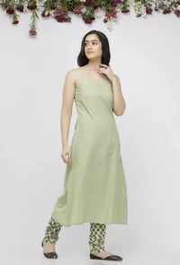 Light Green Cotton Slip Kurta image 1