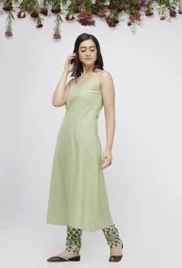 Light Green Cotton Slip Kurta image 2