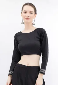 Black Rabari Padded Backless Threaded Blouse image 2