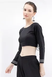 Black Rabari Padded Backless Threaded Blouse image 3