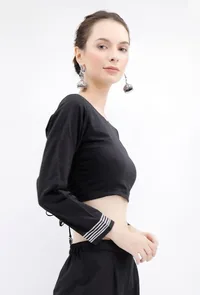 Black Rabari Padded Backless Threaded Blouse image 4