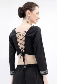 Black Rabari Padded Backless Threaded Blouse image 5