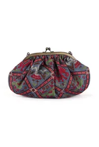 Stone Blue, Coral & Multi Silk Patola Print Gathered Clutch image 4