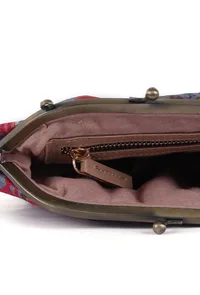 Stone Blue, Coral & Multi Silk Patola Print Gathered Clutch image 6