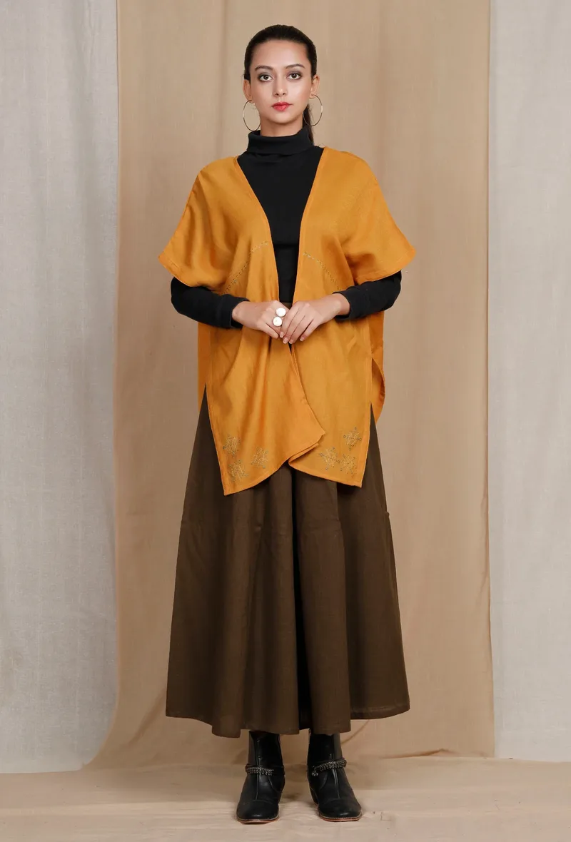 Handcrafted Mustard Pure Woolen Cape