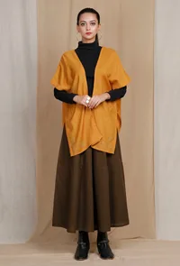 Handcrafted Mustard Pure Woolen Cape image 1