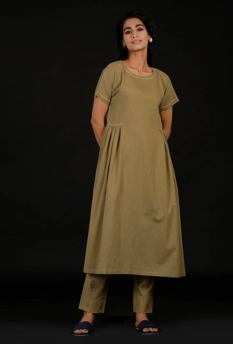 Sage Green Handblock Pallazo Pants
