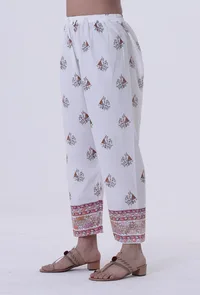 White Color Cotton Pant with Multicolor Motif image 2