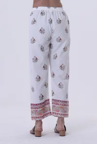White Color Cotton Pant with Multicolor Motif image 3