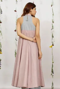 Orchid Pink Khadi Cotton Flared Halter Neck Kurta image 4