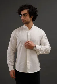 Sepia White Cotton Slim Fit Shirt image 1