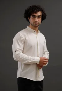 Sepia White Cotton Slim Fit Shirt image 2