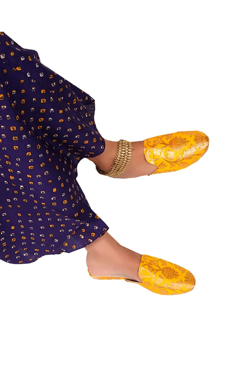 Mango Yellow Brocade Slider Mules