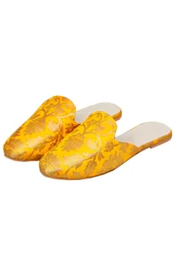 Mango Yellow Brocade Slider Mules image 2