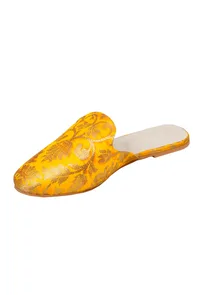 Mango Yellow Brocade Slider Mules image 3