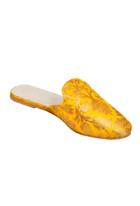 Mango Yellow Brocade Slider Mules image 4