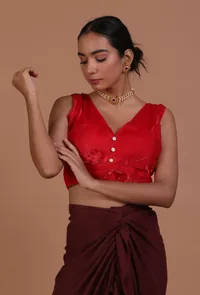 Red Color Raw Silk Plain Blouse image 1