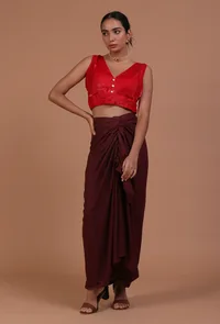 Red Color Raw Silk Plain Blouse image 2