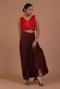 Red Color Raw Silk Plain Blouse image 3