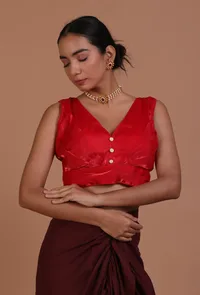Red Color Raw Silk Plain Blouse image 4