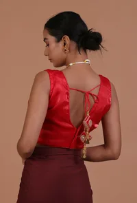 Red Color Raw Silk Plain Blouse image 6