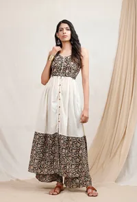 Set of 2: Printed Off white kalamkari kurta and pallazos image 1