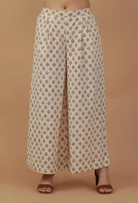 Off-White Block Printed Cotton Palazzo Pants image 1