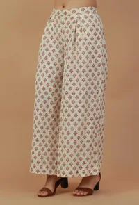 Off-White Block Printed Cotton Palazzo Pants image 2