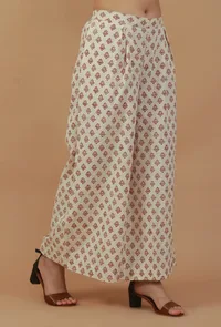 Off-White Block Printed Cotton Palazzo Pants image 3
