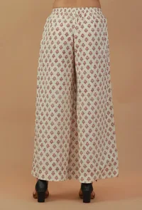 Off-White Block Printed Cotton Palazzo Pants image 4