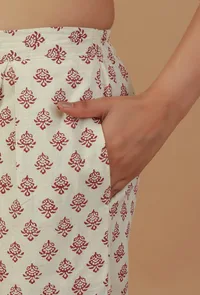 Off-White Block Printed Cotton Palazzo Pants image 5