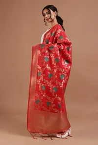 Red Color Semi Silk Dupatta With Zari Weaving image 3