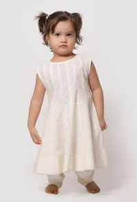 Set of 2- Frost White Cut Sleeves Malmal Anarkali with Churidar image 1