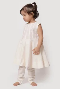 Set of 2- Frost White Cut Sleeves Malmal Anarkali with Churidar image 3