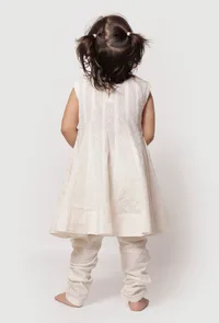 Set of 2- Frost White Cut Sleeves Malmal Anarkali with Churidar image 4