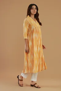 Yellow Ikat A-Line Cotton Kurta image 2