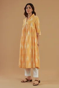Yellow Ikat A-Line Cotton Kurta image 3