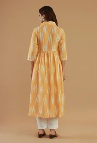 Yellow Ikat A-Line Cotton Kurta image 4