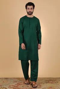 Set Of 2: Sacramento Green Cashmilon Woolen Kurta & Pajama image 1