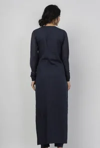 Aegean Blue Plain Kota Round Neck Straight Fit Kurta image 5