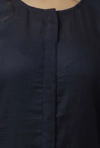 Aegean Blue Plain Kota Round Neck Straight Fit Kurta image 6