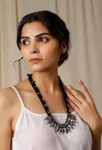 Banaja Black Silver Coin Tribal Necklace image 1