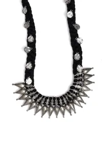 Banaja Black Silver Coin Tribal Necklace image 3