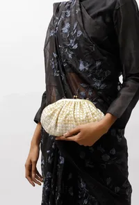 White and Golden Embellished Clutch Bag image 2