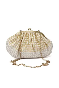 White and Golden Embellished Clutch Bag image 3