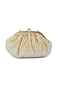 White and Golden Embellished Clutch Bag image 4