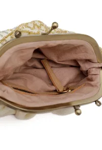 White and Golden Embellished Clutch Bag image 6