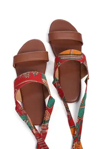 Red Kalamkari Tie Up Flats image 2