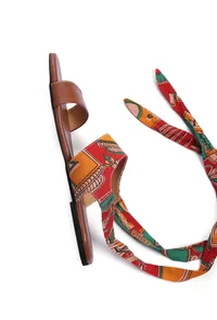 Red Kalamkari Tie Up Flats image 5